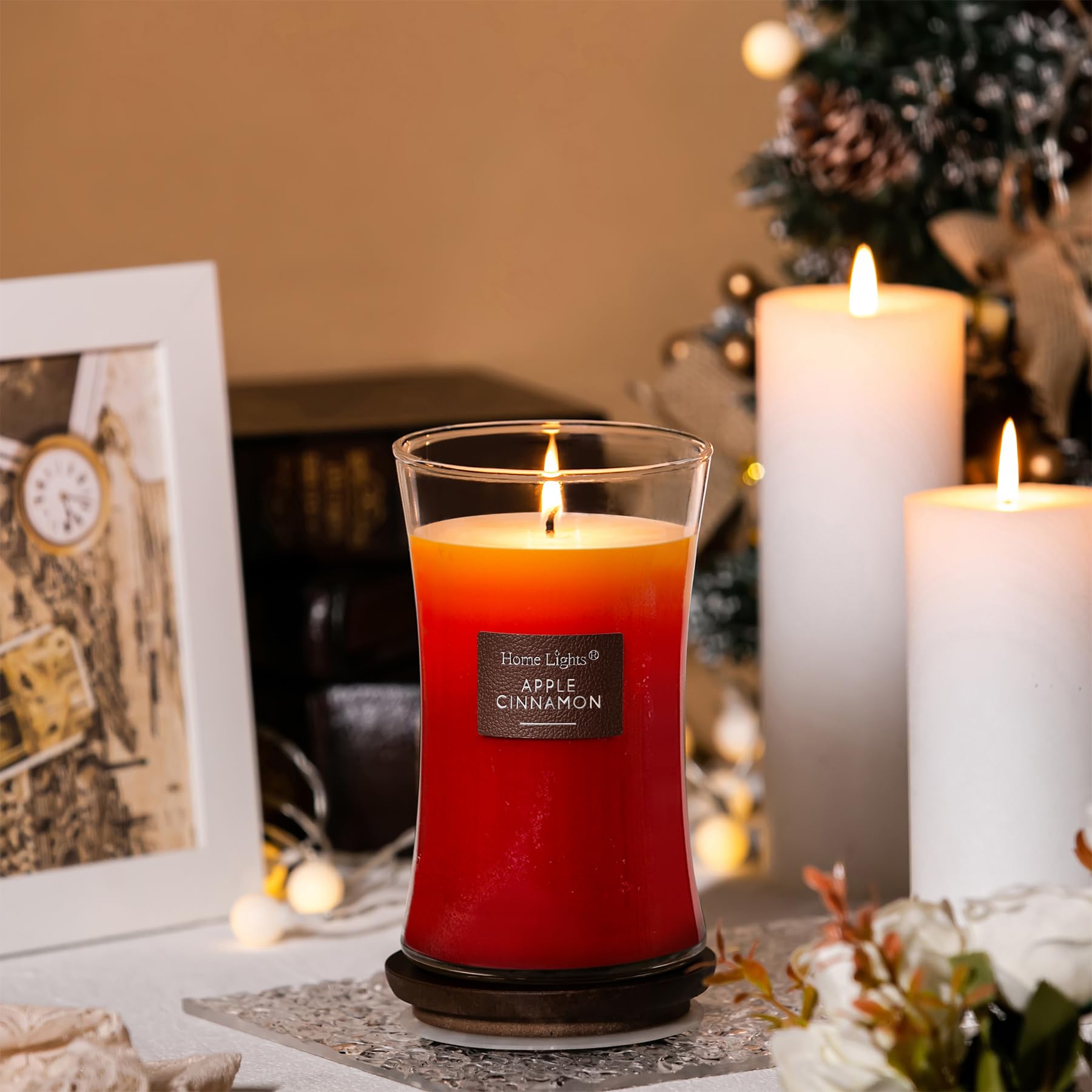 HomeLights - Velas aromáticas de 3 capas para el hogar, 21 onzas, velas perfumadas de cera de soja natural que arden hasta 100 horas, tarro grande, manzana y canela