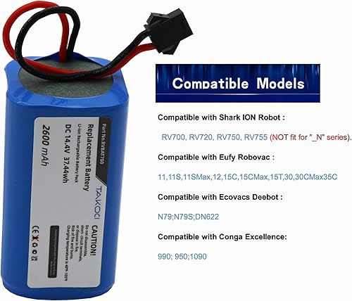 Miniatura 2 de Shark Battery RVBAT700 - Batería de repuesto para aspiradoras Shark ION Robot RV720, RV750, RV700, RV755 (atención: conector de 3 puntas)