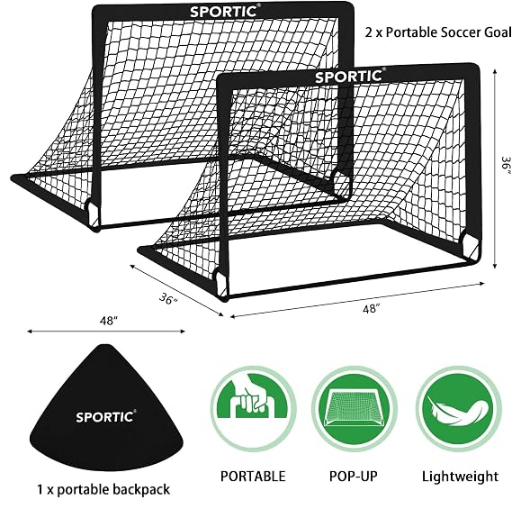 2 Pack 4' x 3' Soccer Goal Net Set, Pop Up Kids Practice Soccer Goals for Indoor and Outdoor.Portable Soccer Net with Carrying Bag & Ground Pegs, Perfect for Backyard, Field, Court