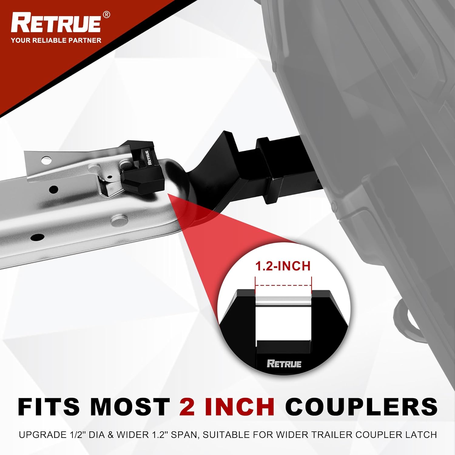 RETRUE Trailer Tongue Coupler Lock, Upgrade Trailer Cyberlock Extra Wide 1.2'' Span, Dia 1/4'', Heavy Duty Trailer Latch Lock for Wide Trailer Coupler, Tow Boat Accessories, RV Truck Car's, Black