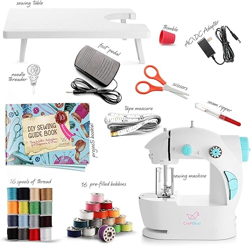 Miniatura 2 de Mini máquina de coser para principiantes, máquina de coser portátil de 48 piezas, máquina de coser pequeña de doble velocidad, máquina de coser para