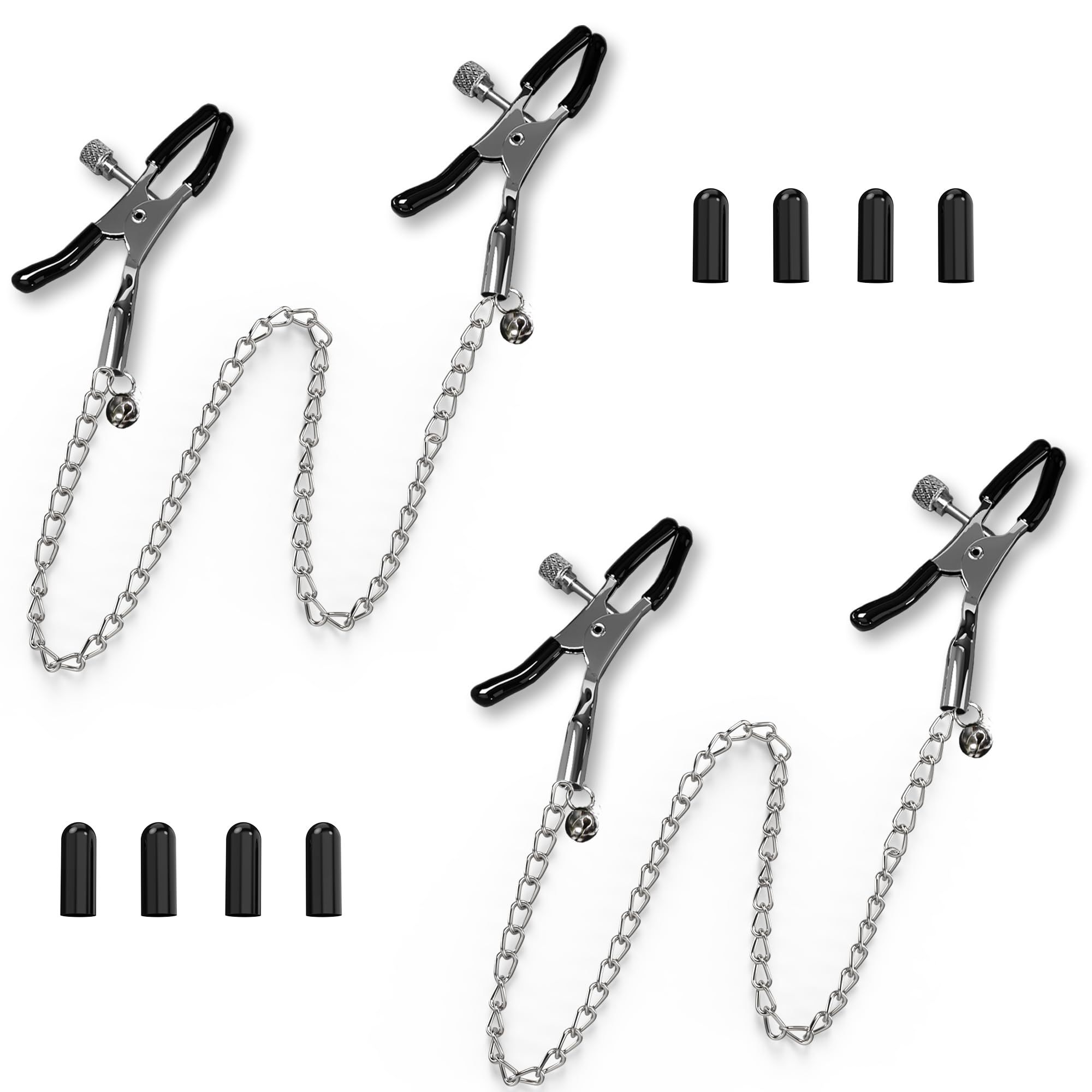 BDSM Nipple Toys 2PCS Adjustable Metal Nipple Clamps with 8 Replacement Rubber Sleeves, Nipple Clips for Women Men Couples, Breast Stimulation Bondage Sex Toys for Adult Pleasure