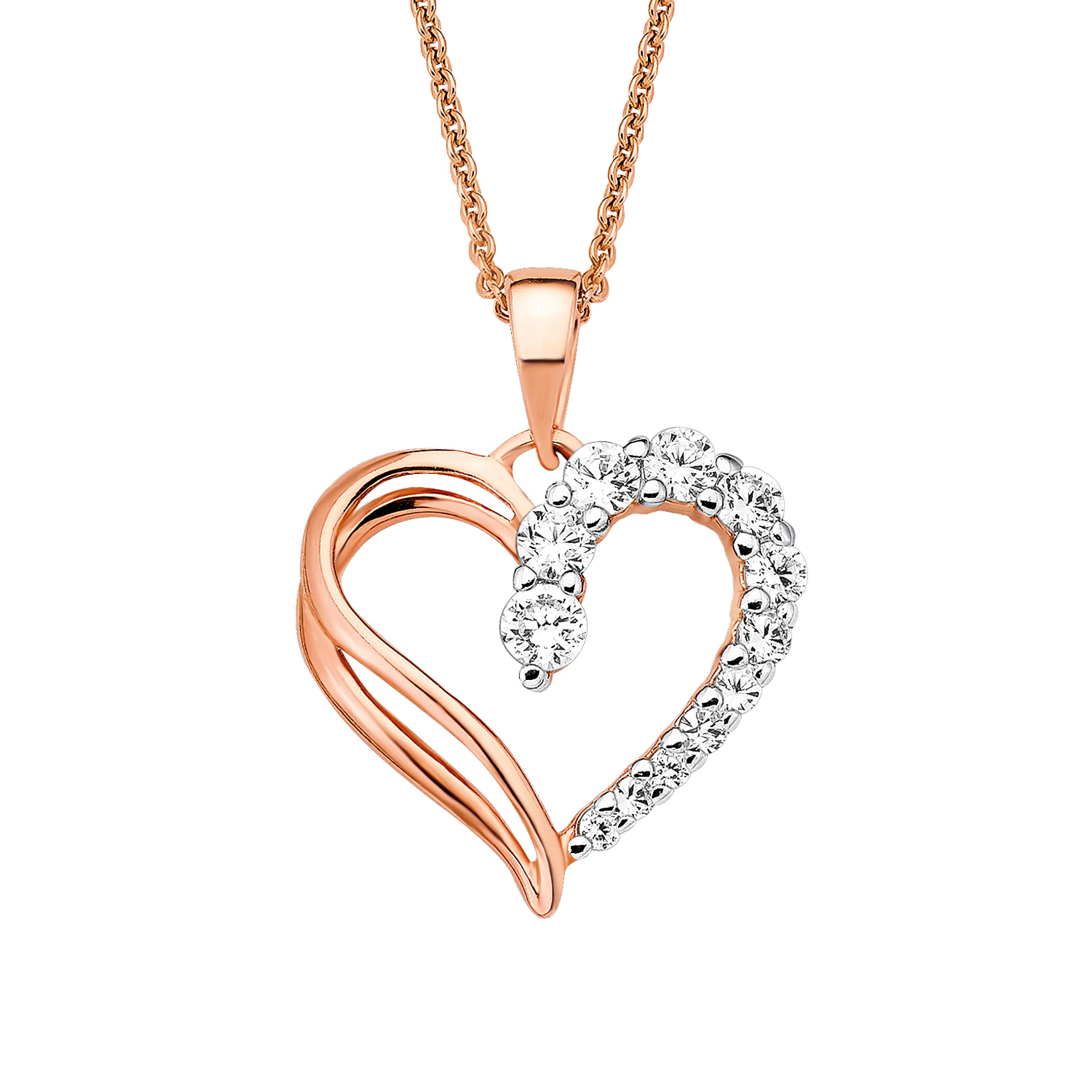 Amor Chain with pendant Women Sets, with Zirconia synth., 45 cm, Rosé, Heart, Comes in jewelry gift box, 2016675
