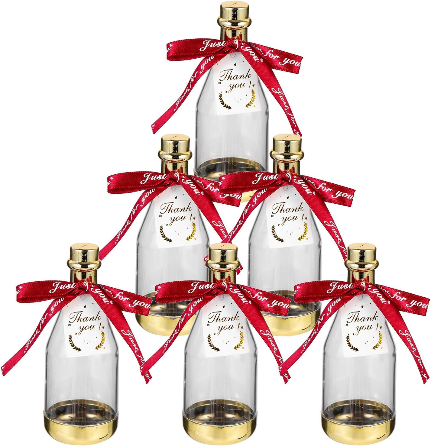 6 Pcs Bottle Shaped Candy Boxes with Gold Tone Bottle and Wine Red Ribbon Party Favor for Birthday and Banquet Packaging