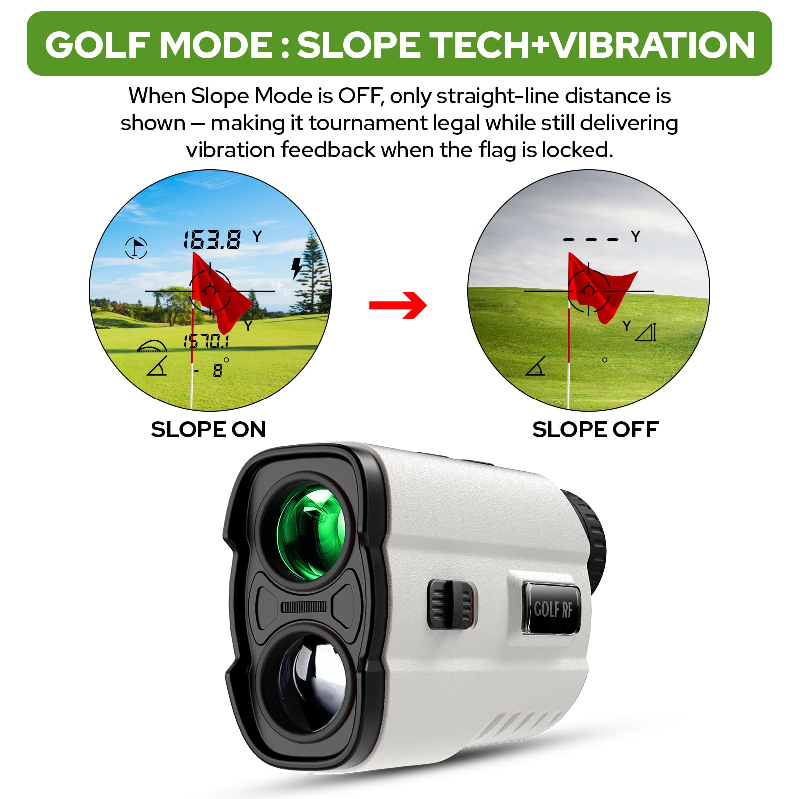 Télémètre de golf avec interrupteur de pente, télémètre laser de 800 m avec vibration de verrouillage du mât de drapeau, grossissement 6x et batterie rechargeable