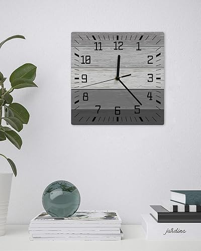 Miniatura 2 de Reloj de pared retro de madera de granero con pilas, reloj de pared silencioso sin tictac de 12 pulgadas, color gris degradado, reloj de pared