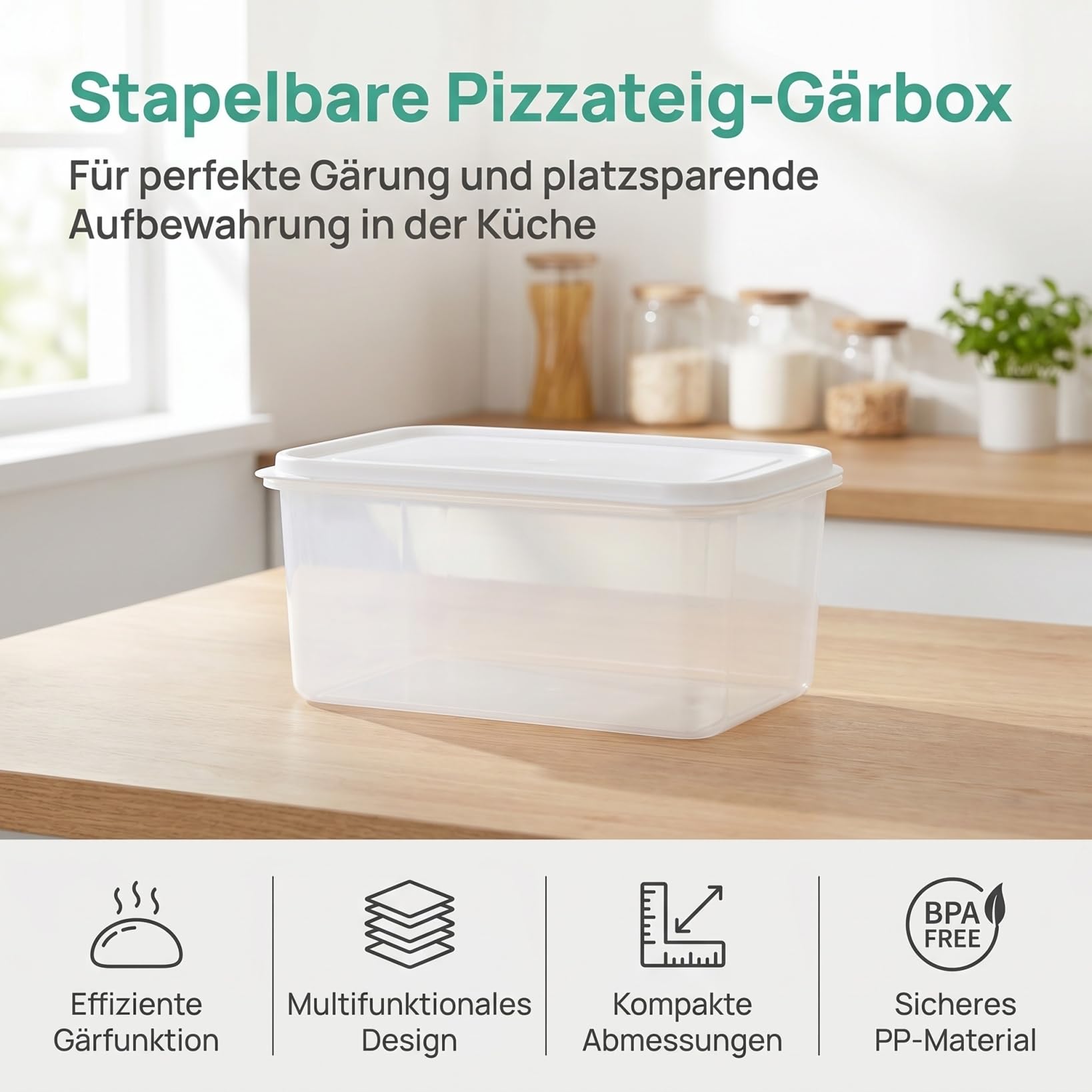 Ciieeo Stapelbare Pizzateig-Gärbox Mit Deckel 4L Transparentes Teigbehälter Für Brotteiggärung Und Platzsparende Aufbewahrung in Der Küche Aus Sicherem Pp-Material