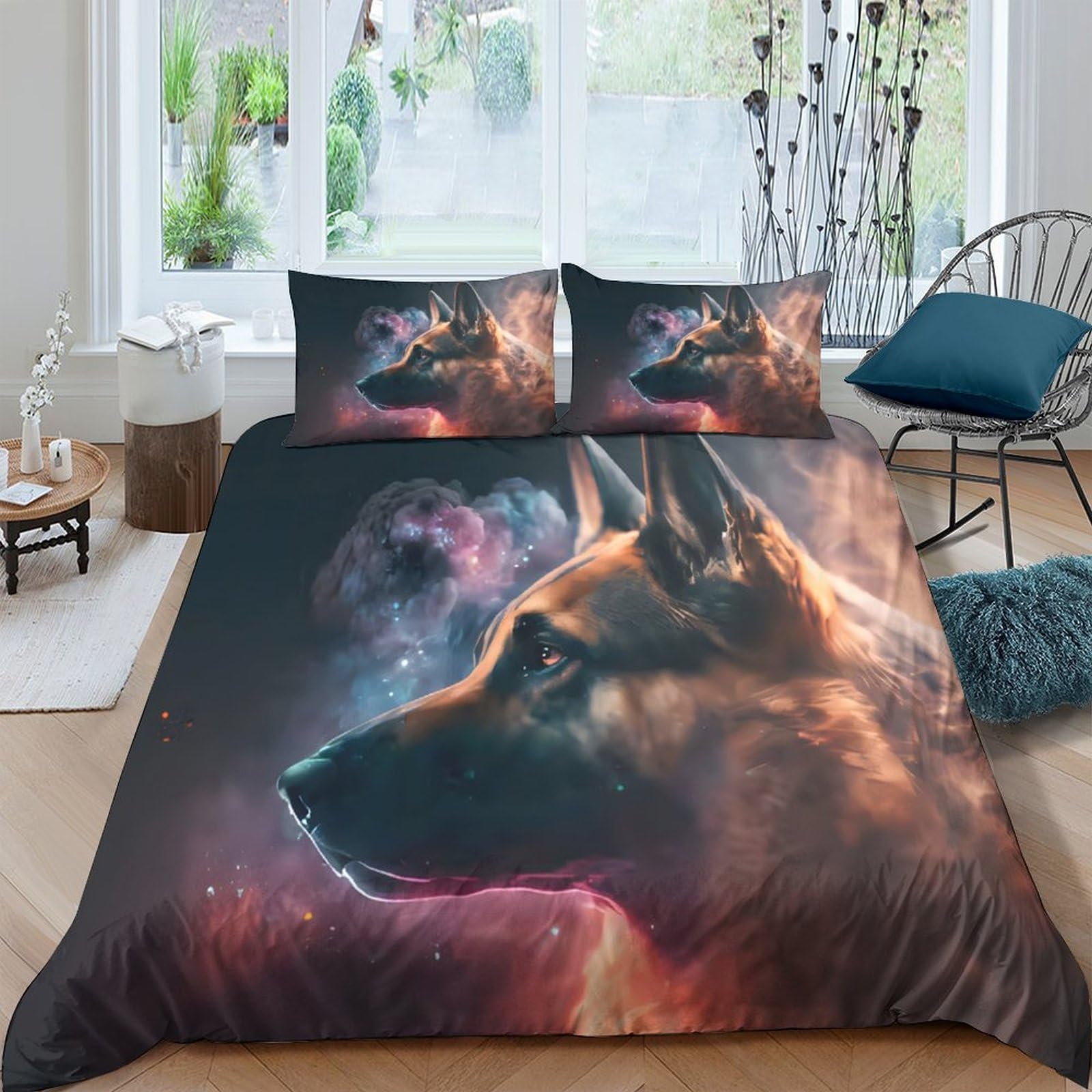 3D Printed German Shepherd Bedding Cover Brushed Microfiber Digital Art Style Duvet Cover Hypoallergenic Quick Drying for College Dorm Teenagers Student Use Double（200x200cm）