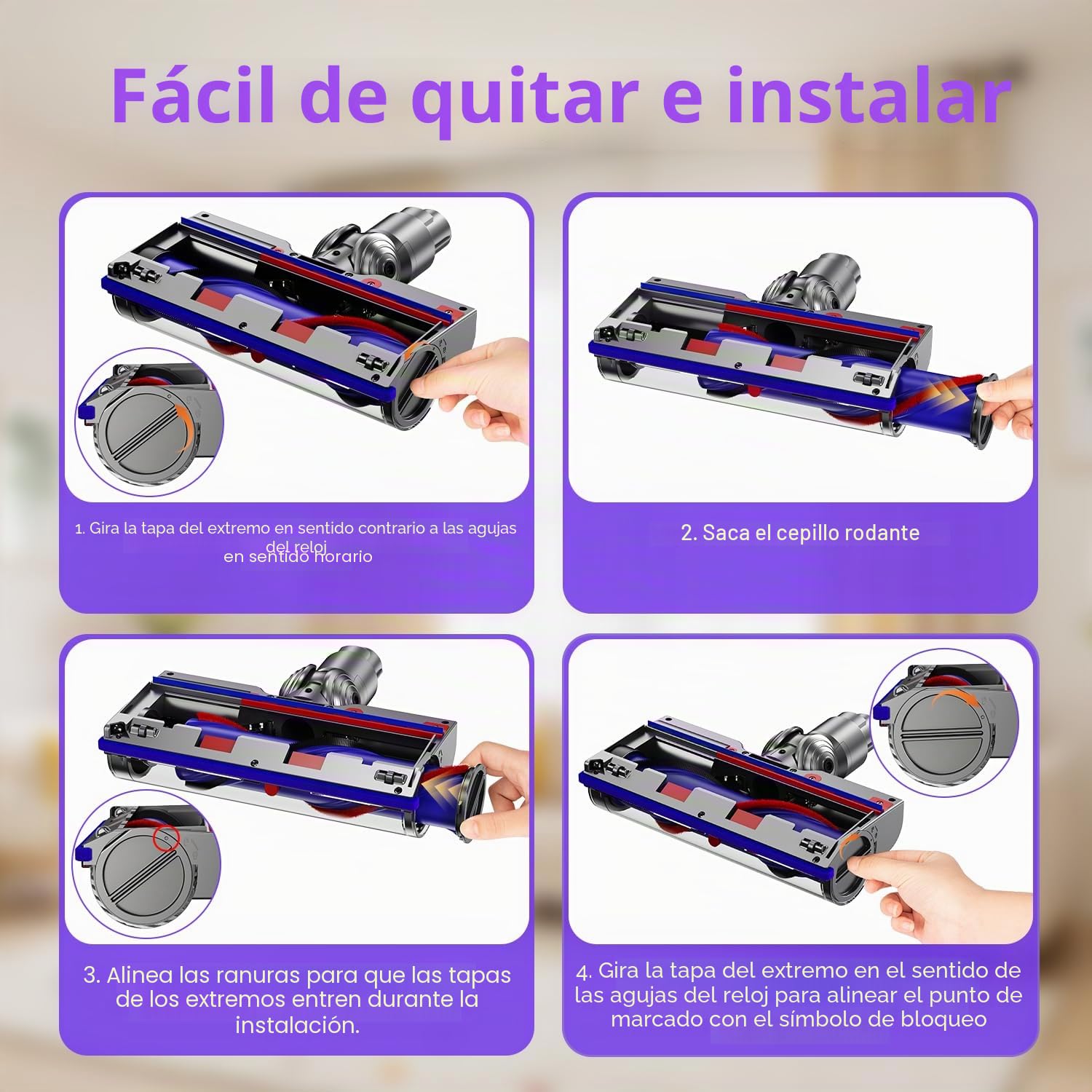Cepillo eléctrico compatible con Dyson V7, V8, V10, V11, V15 Vacuum Cleaner Attachment, Part Direct Drive Cleaner Head Turbine Floor Nozzle for Turbo Brush with Quick Release for Hard Floors