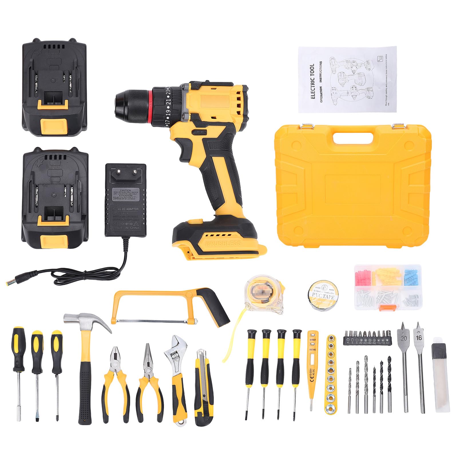 Kit avvitatore a percussione 21V Trapano a batteria 3in1 Utensili elettrici 550W 40N.m max.Coppia 1500 giri/min Supporto per controllo continuo della velocità Foratura da Φ10 mm