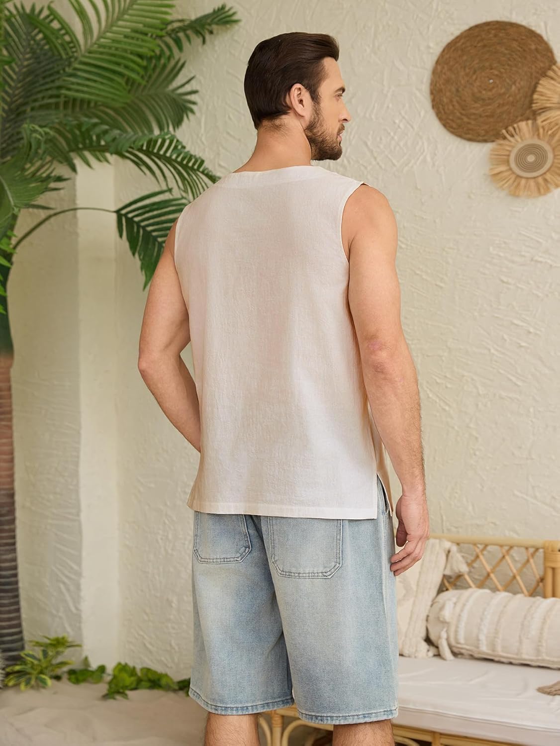 Men's Tank Top Shirts Casual Lace Up Beach Hippie Tops Retro Bohemian Renaissance Pirate Viking Medieval Shirt