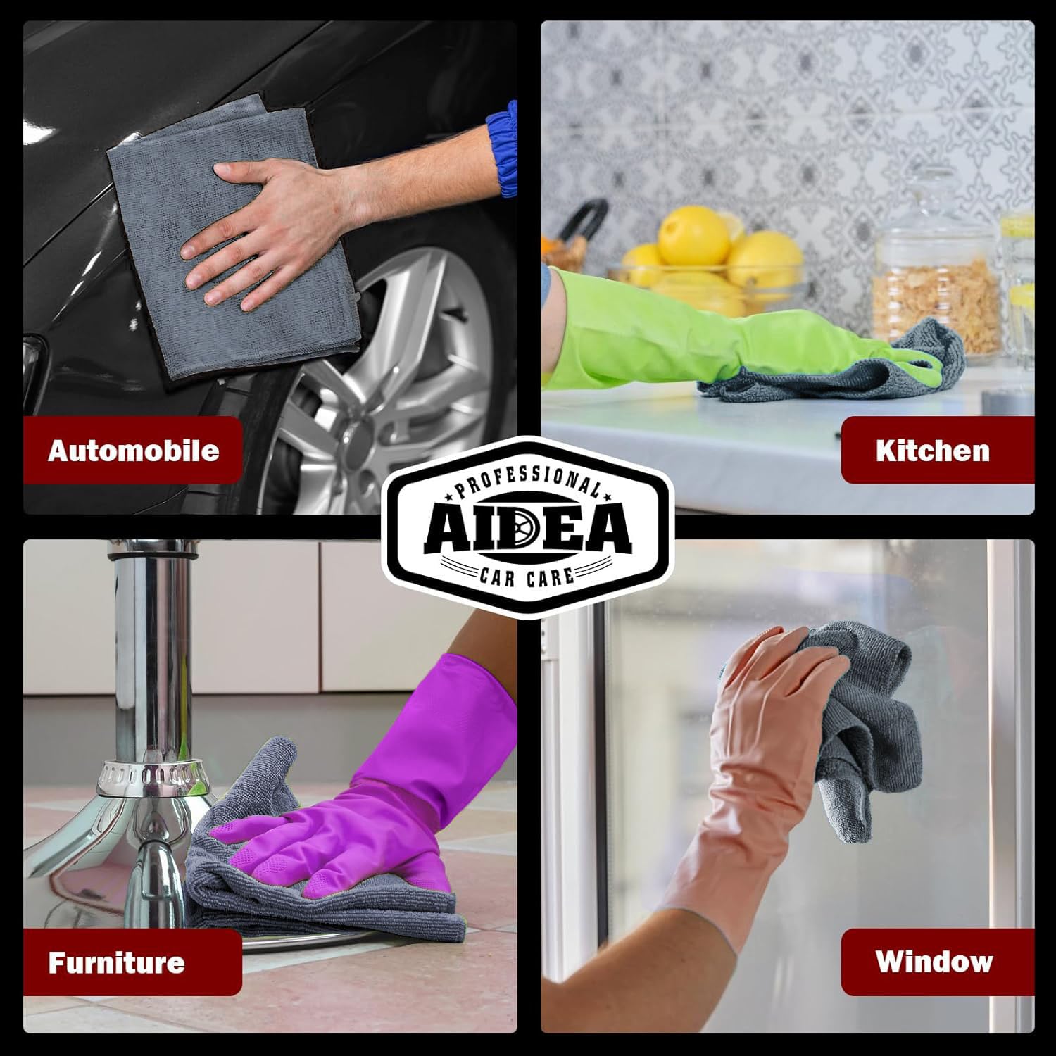 AIDEA Microfiber Cleaning Cloth Grey 50PK Microfiber Towels for Cars Premium Car Cloths Dusting Cloth Lint Free Cleaning — view 5