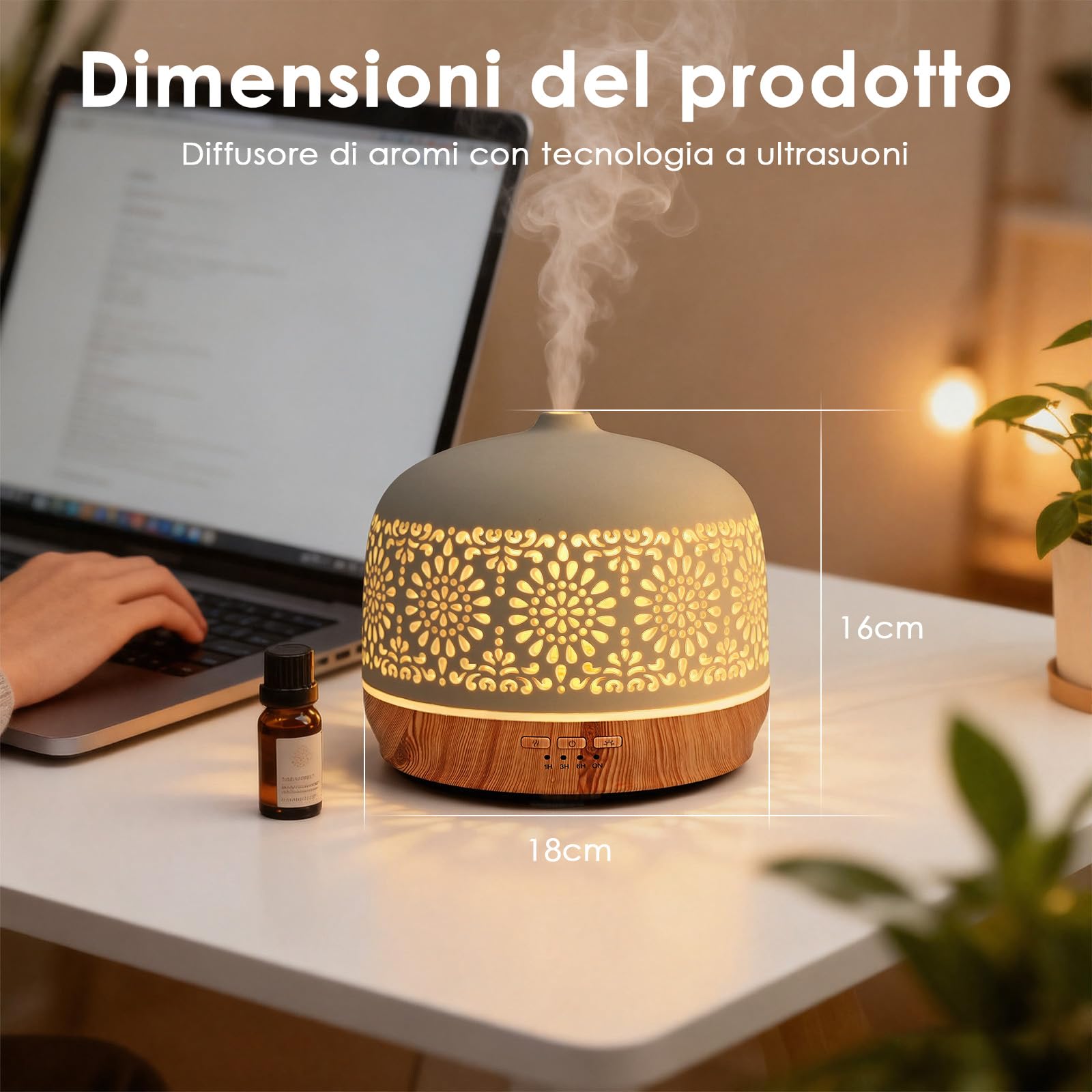 Diffusore di Oli Essenziali 500ml Ultrasuoni Diffusore di Aroma, Aromaterapia diffusore per Ambienti Vaporizzatore Oli Essenziali