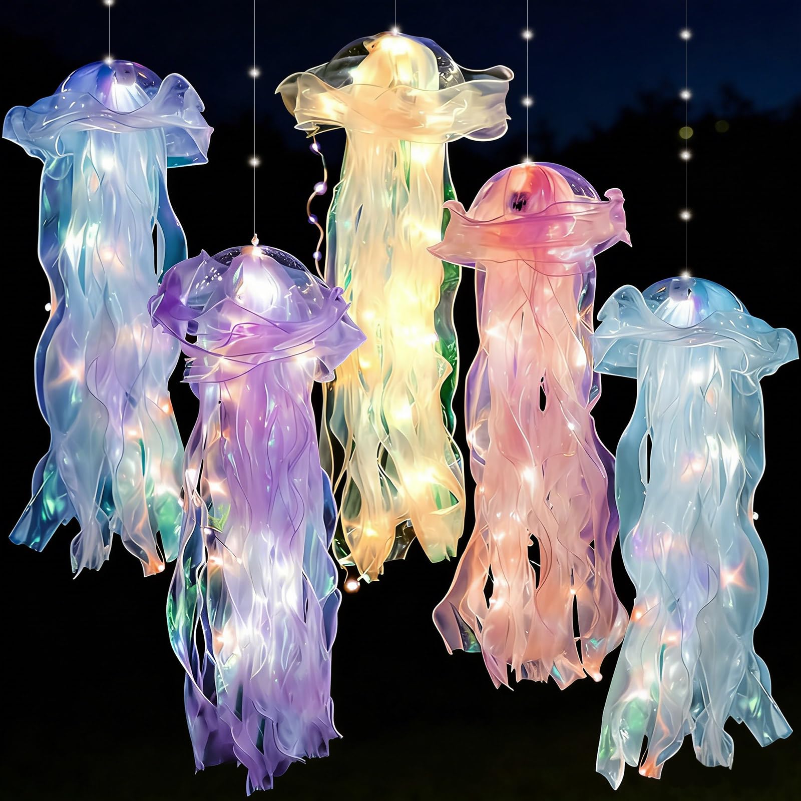 5 Pcs Jellyfish Decor Jellyfish Lanterns Lamp Hanging Jelly Fish Decoration for Mermaid Theme Party Under The Sea Party Birthday Under Sea Mermaid Wedding Decor(Blue, Purple, Pink, White, Green)