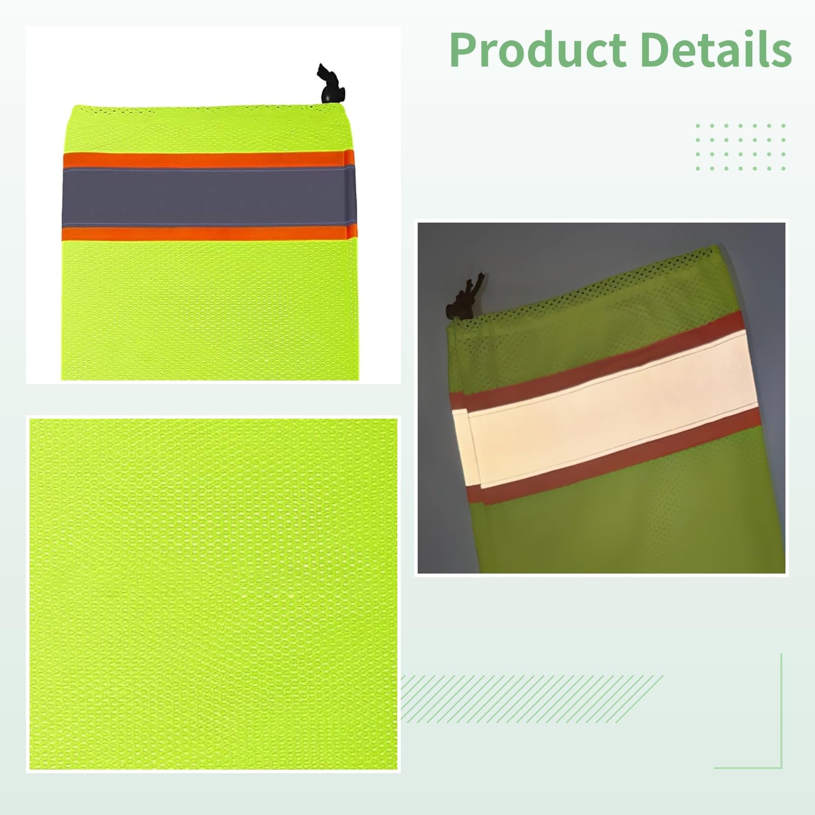 Lot de 12 guêtres réfléchissantes en maille pour randonnée, camping et cyclisme, jaune fluo, cordon de serrage réglable