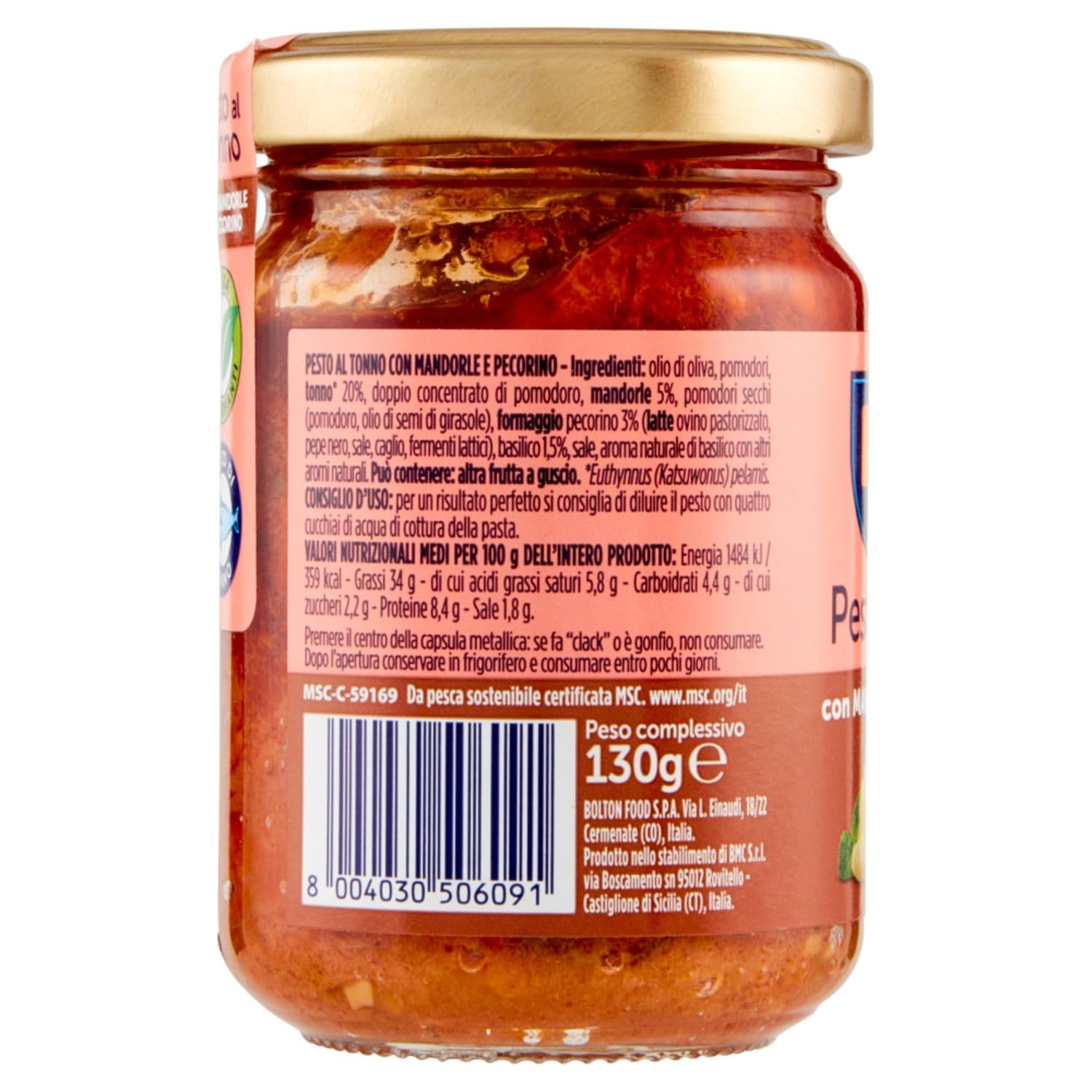 Italian Gourmet Pesto al Tonno Mandorle Pecorino 12 x 130g für Pasta Sauce