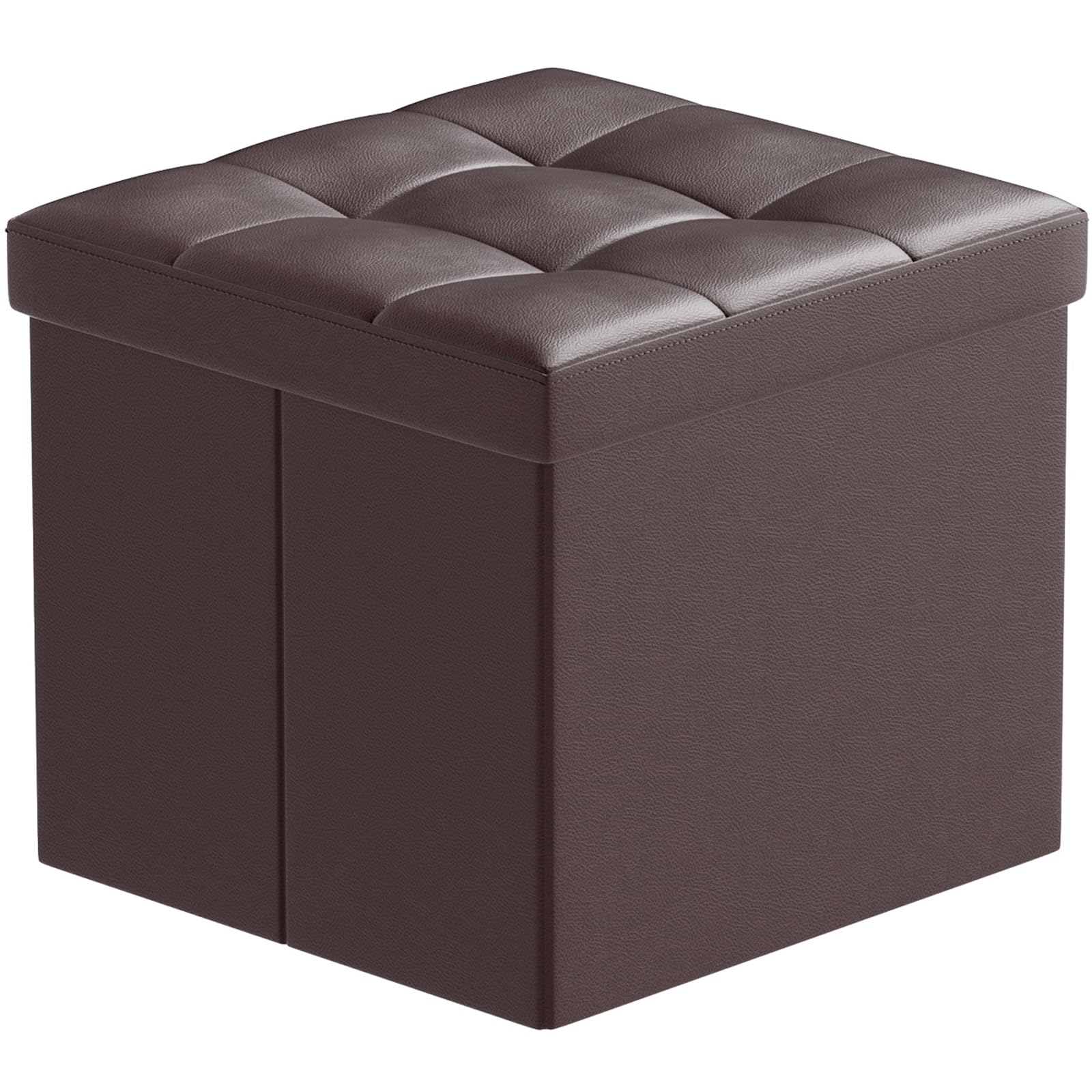 BRIAN & DANY Folding Storage Ottoman, Faux Leather Cube Foot Rest Stool with Cover, Storage Chest with Highly Elastic Sponge Filling, Brown, 38 x 38 x 38 cm