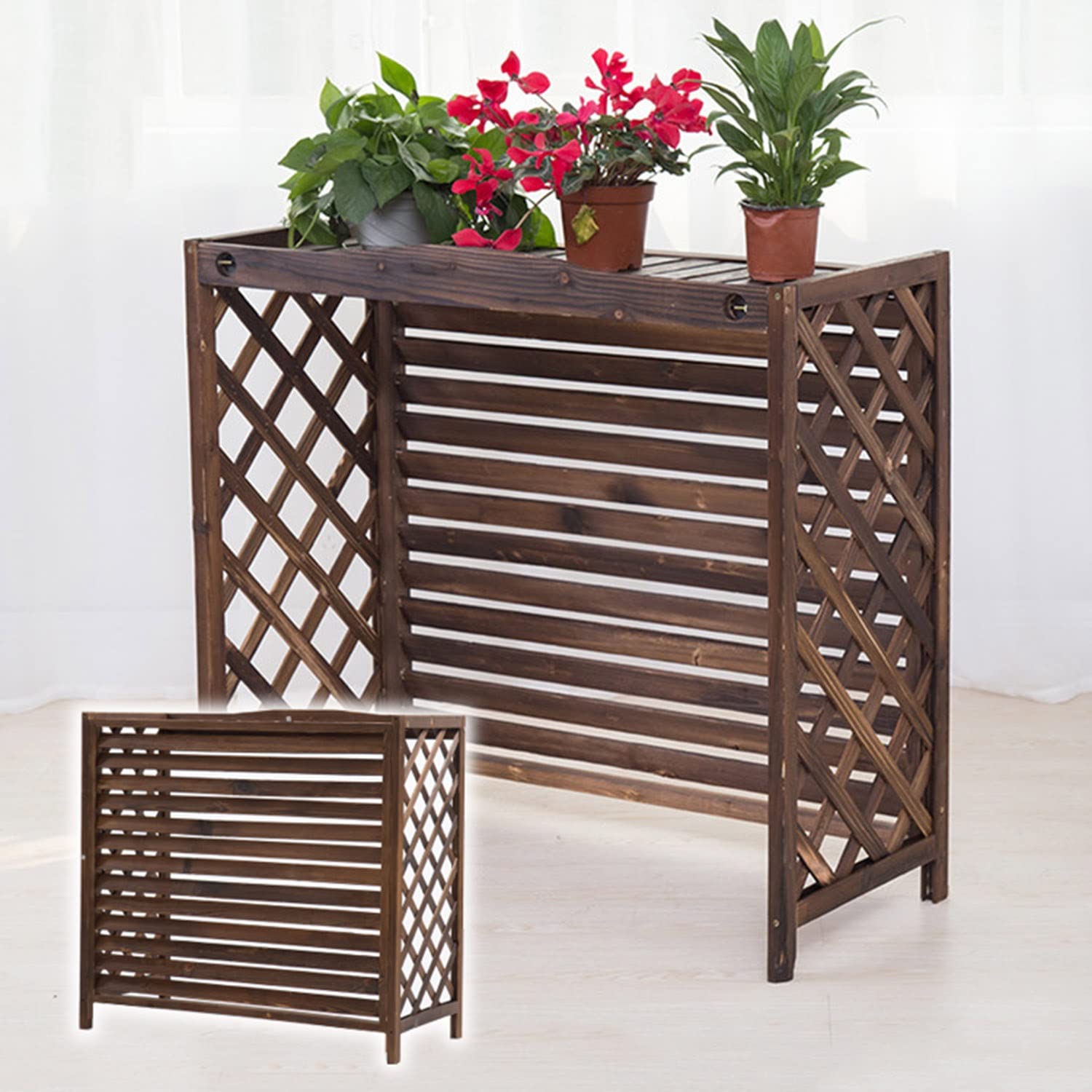 Persianas Resistentes A La Intemperie Cubiertas Centrales De Aire Acondicionado, Soporte De Flores Persianas De Exterior, Pantalla De Valla De Aire Acondicionado De Madera Maciza, para Prot