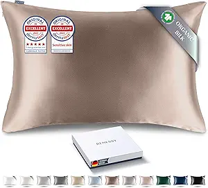 Premium Silk Pillowcase 100% Organic Mulberry Silk, 22 Momme, Grade 6A - Oeko-Tex Certified in Germany - Luxury for Hair & Skin, 1 Piece (Queen Size 20x30 Inches, Warm Taupe)
