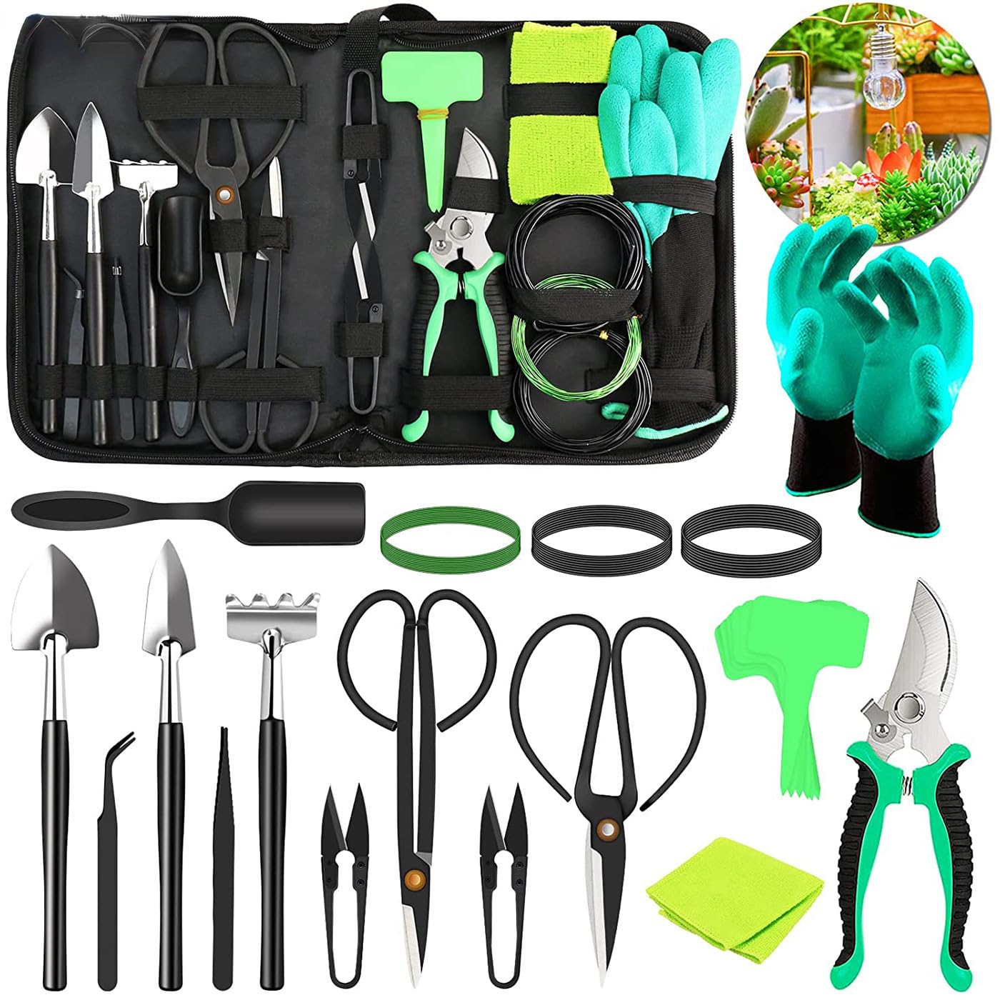 Bonsai Trimming Tool Set, 24-Piece with Carrying Case