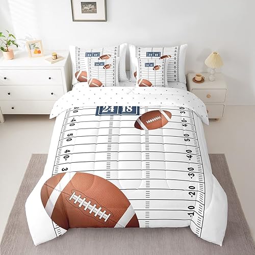 Miniatura 19 de Feelyou Juego de ropa de cama de fútbol americano tamaño Twin de 7 piezas, patrón de balón de fútbol americano para niños, niñas y adolescentes,