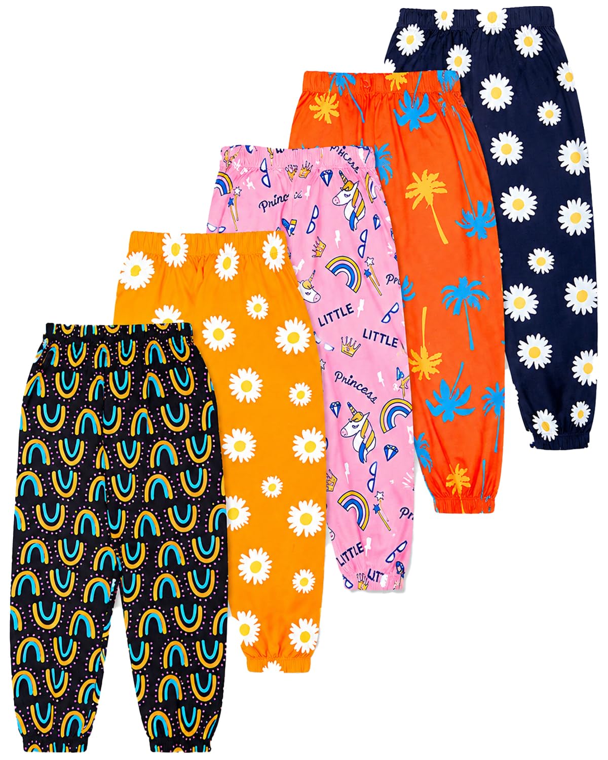 T2F Girls Cotton Regular Fit Printed Track Pant (Pack of 5)