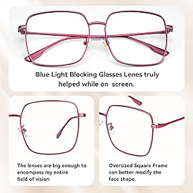 Dollger Blue Light Blocking Glasses women Oversized UV Red Fashion Bluelight Glasses matal square Eyeglasses Frame RED