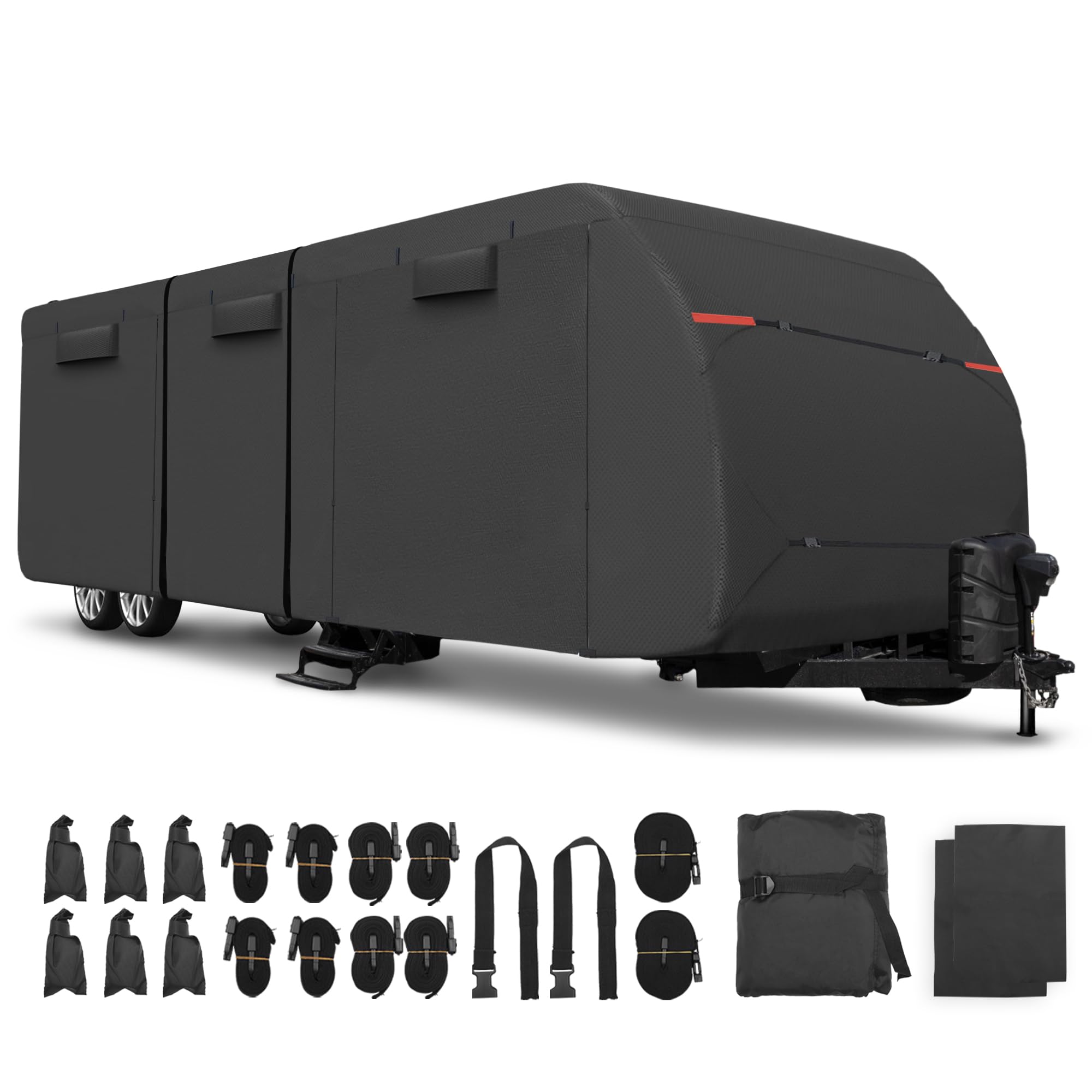 Uxcell Funda Impermeable para Caravana - Se Adapta a Remolques de 5,5-6,1 m, Resistente al Viento y Anti-UV, Protección para Todas las Estaciones, Negro