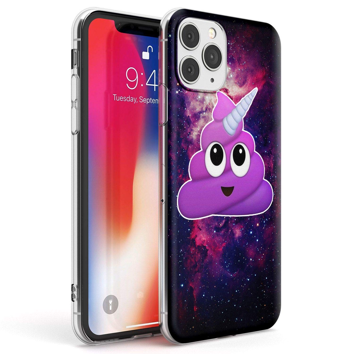 Poop Unicorn Emoji Pro Slim Phone Case for iPhone 11 Pro TPU Protective Light Strong Cover with Cute Funny Emoji Space Purple
