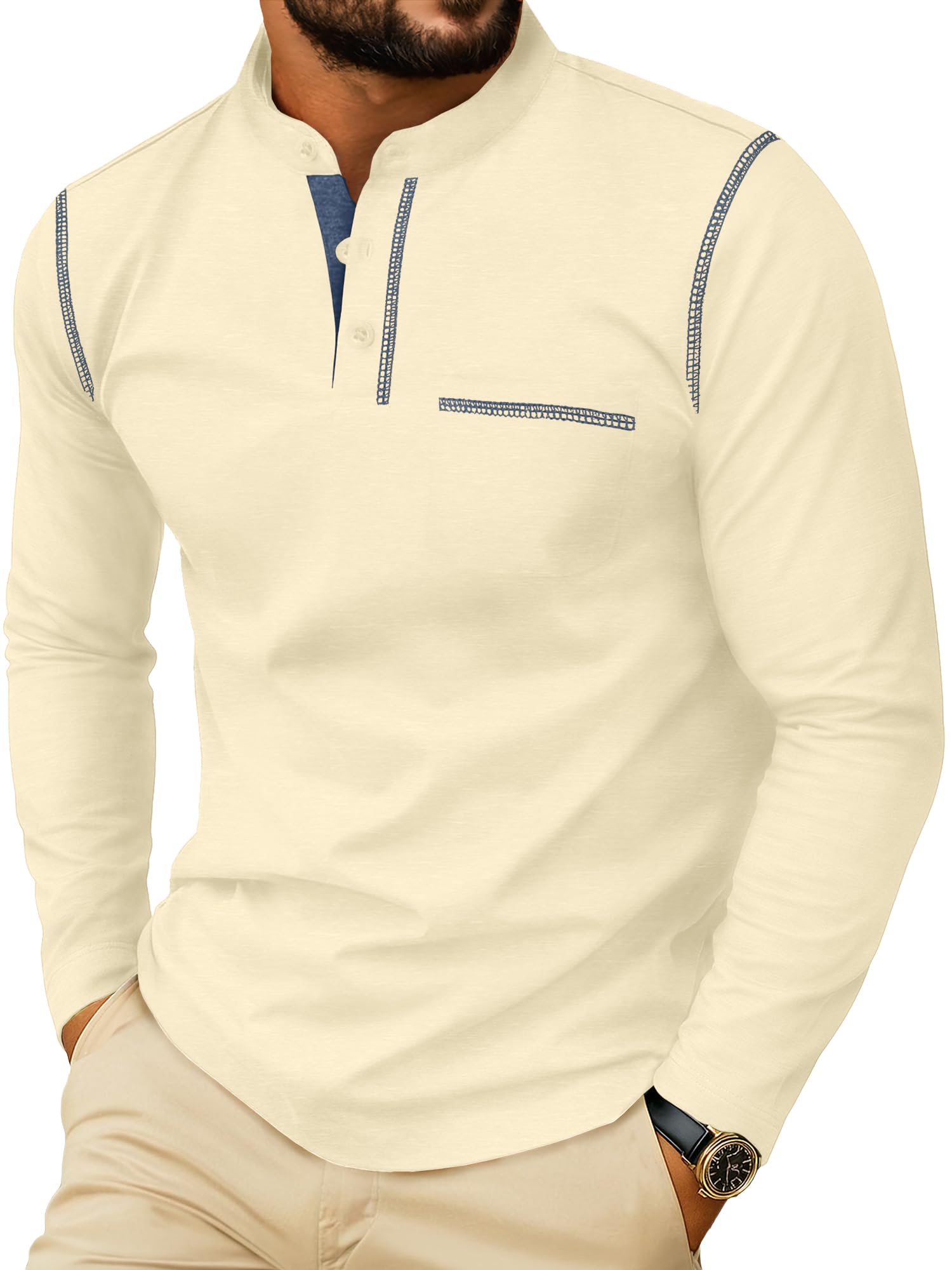 Sailwind Men's Henley Shirts Long Sleeve Button T-Shirt Casual Stylish Cotton Pullover Shirt with Pocket