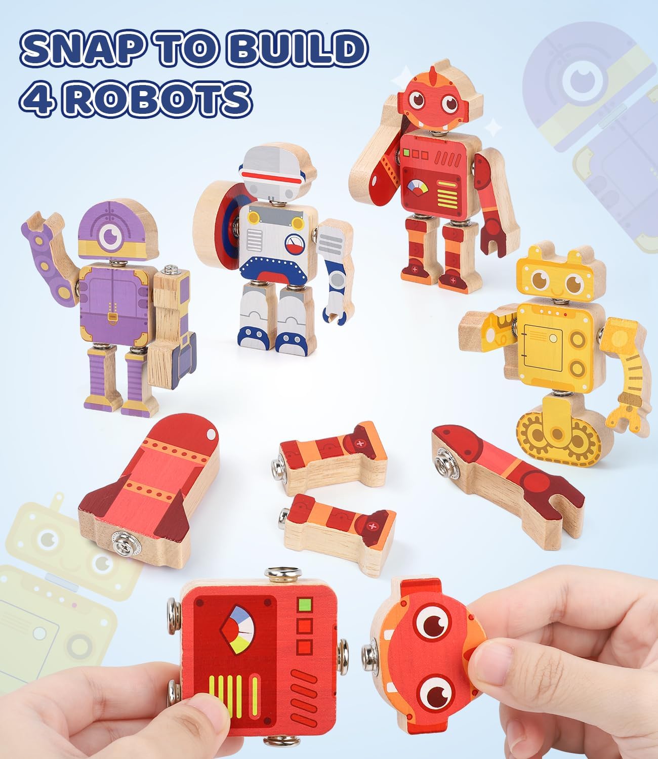 Fine Motor Building Robot Blocks for 3+Years Old Kids, Snap on Robots Together Building Blocks, Take Apart Robot Playset, STEM Montessori Fine Motor Skill Learning Birthday Gift for 3+ Years Old Kids