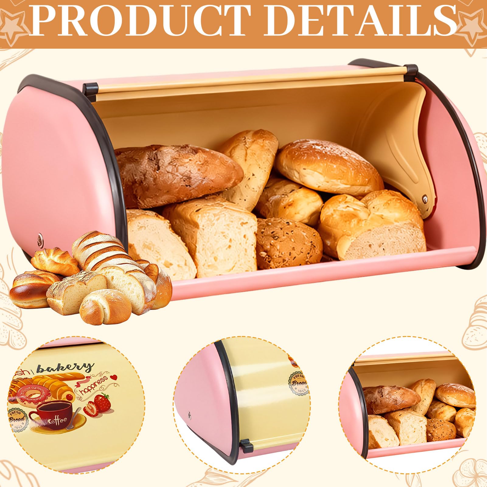 Eiserner Brotkasten Metall Groß Mit Deckel, Brotbox Zur Frischhaltung, Praktischer Brotkorb Für Küche & Haushalt, Ideal Für Knäckebrot, Brote & Brötchen (Rosa)