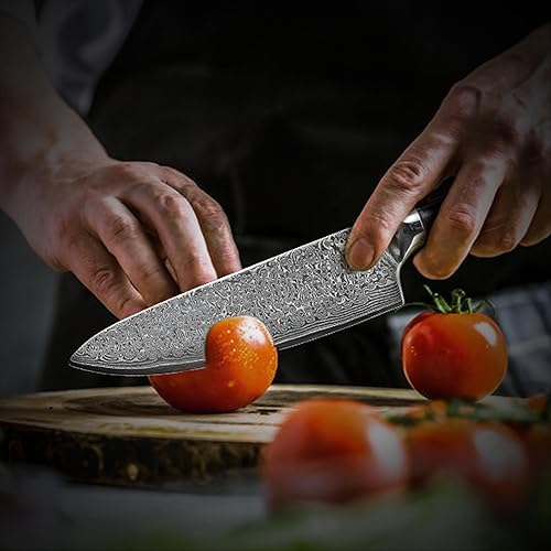 Kitcngs Agudeza, acero inoxidable de alto carbono, mango ergonómico - cuchillo de tallar, cuchillo de chef de damasco, cuchillo de chef de 8 pulgadas