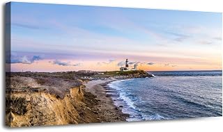 30"x 60" Large Wall Art Montauk Point Light Lighthouse Long Island New York Suffolk Painting Picture Print on Canvas Wall Art for Living Room Bedroom Modern Home Wall Decor Framed Artwork