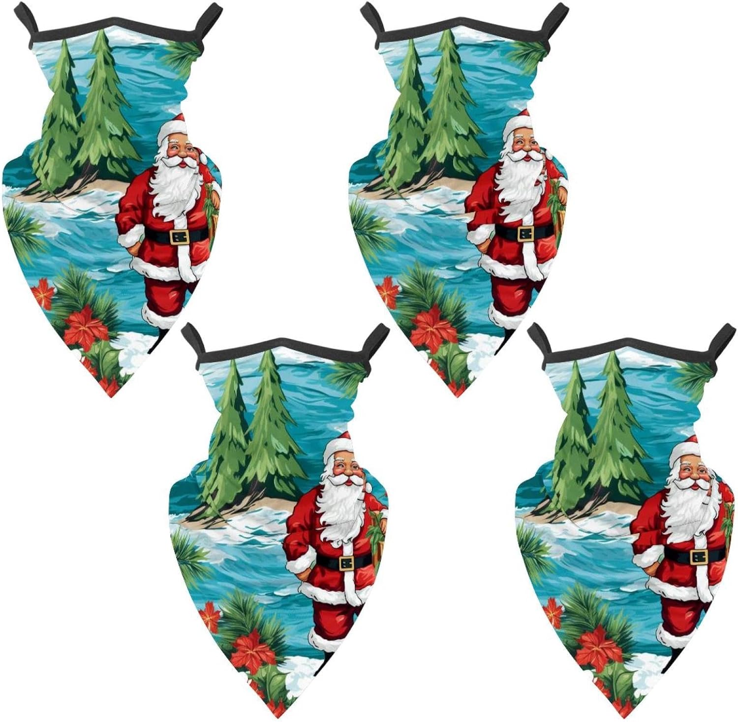 4 Pack Santa Beach Vacation Neck Gaiter Face Scarf Cover Sun Protection Balaclava Cloth Bandanas with Ear Loops