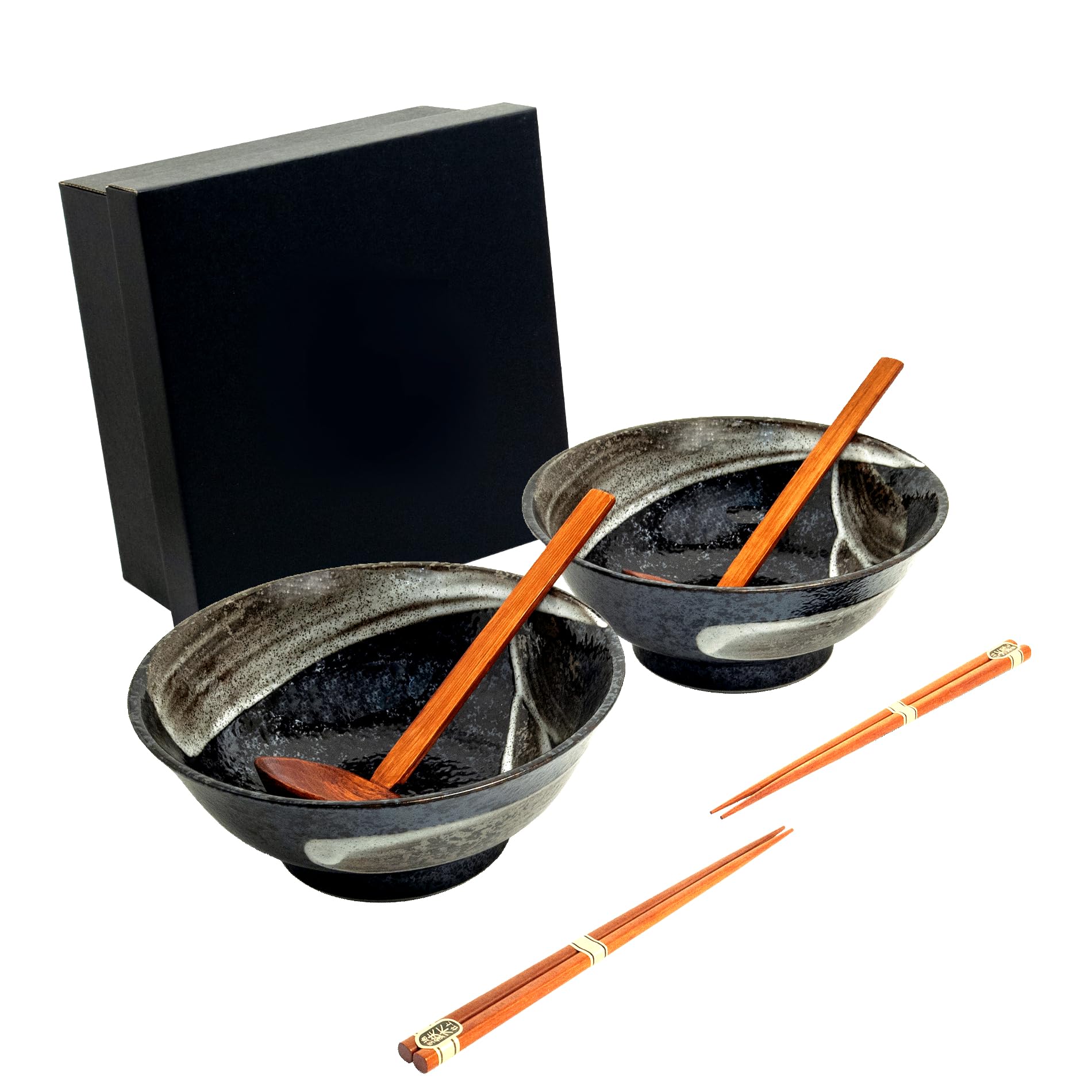 Ramen Schüssel 2er-Set TENMOKU aus Japan Ø 21,2 cm, H. 8,6 cm japanische Suppenschalen in Geschenkbox