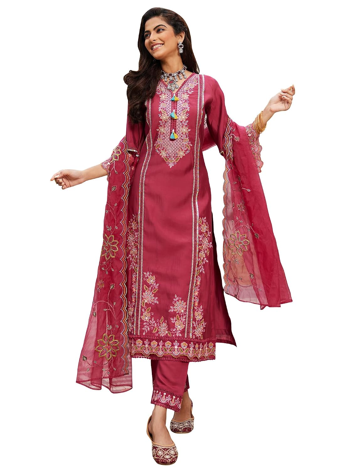 INDO ERA Women's Silk Blend Embroidered Straight Kurta Pant with Dupatta (Ieout6967) - Review, Price and Buying Guide