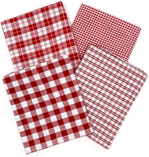 Juego de 4 cuartos de grasa, perfecto rojo y blanco surtido a cuadros de algodón hecho en casa por JCS