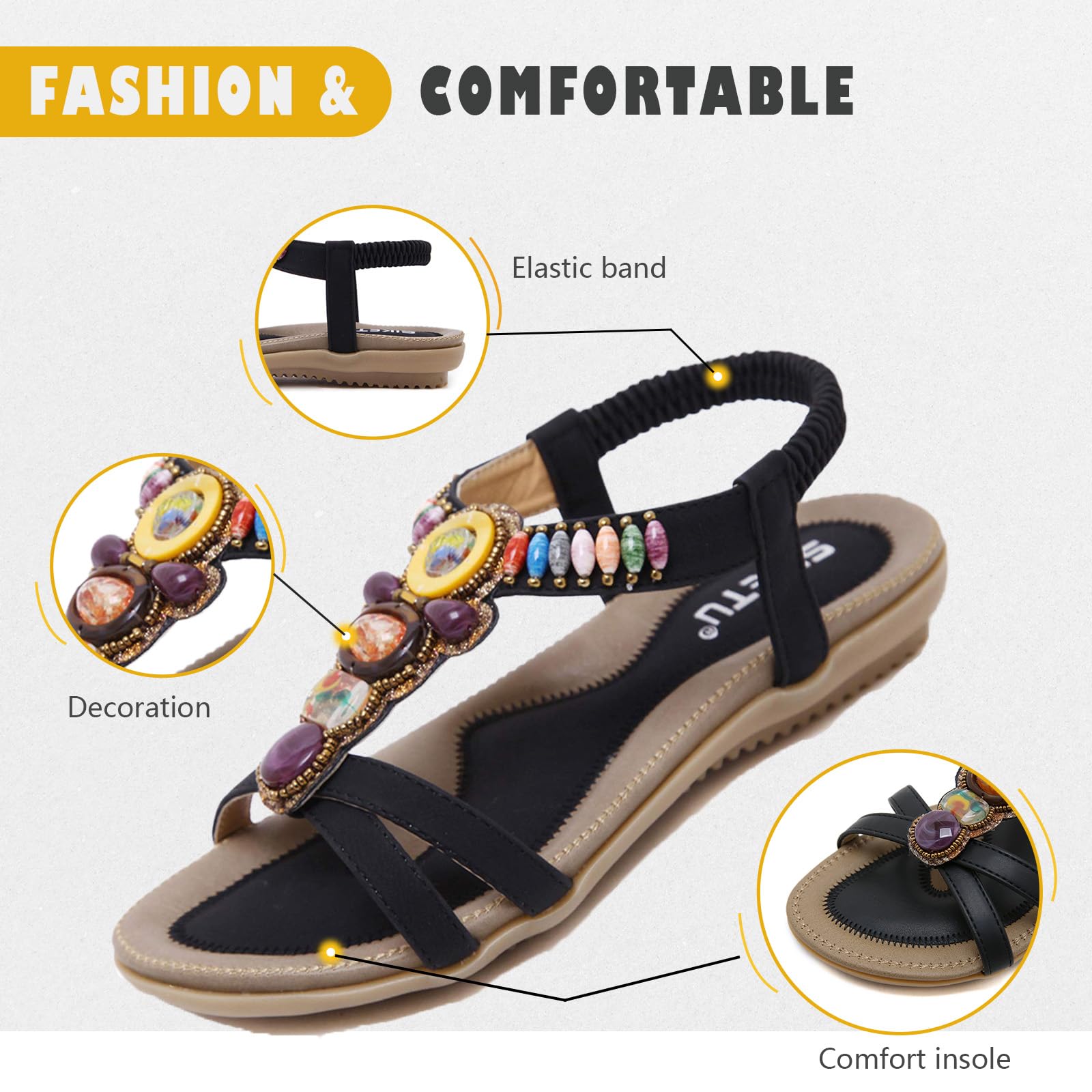 Acfoda Sandales Plats Femme Été Confortable Mode Tong Plage Claquettes, Taille 35-44