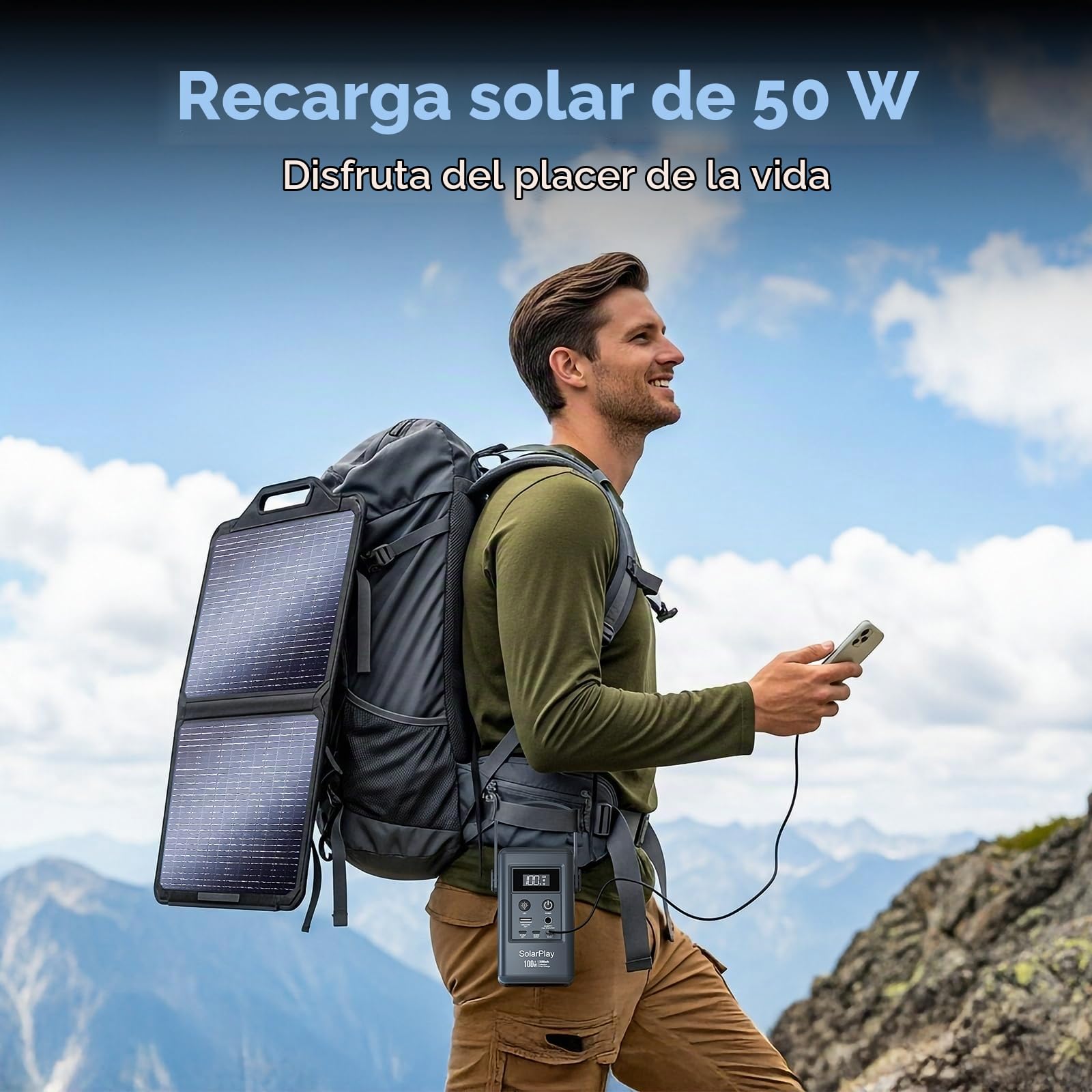 SolarPlay Q100 Estación de Energía Portátil de 100 W, Pequeño Generador con Tomas de Corriente/CC/luz LED/USB, Batería Externa de 92,5 Wh para Acampadas, Respaldo Doméstico y Cortes de Emergencia
