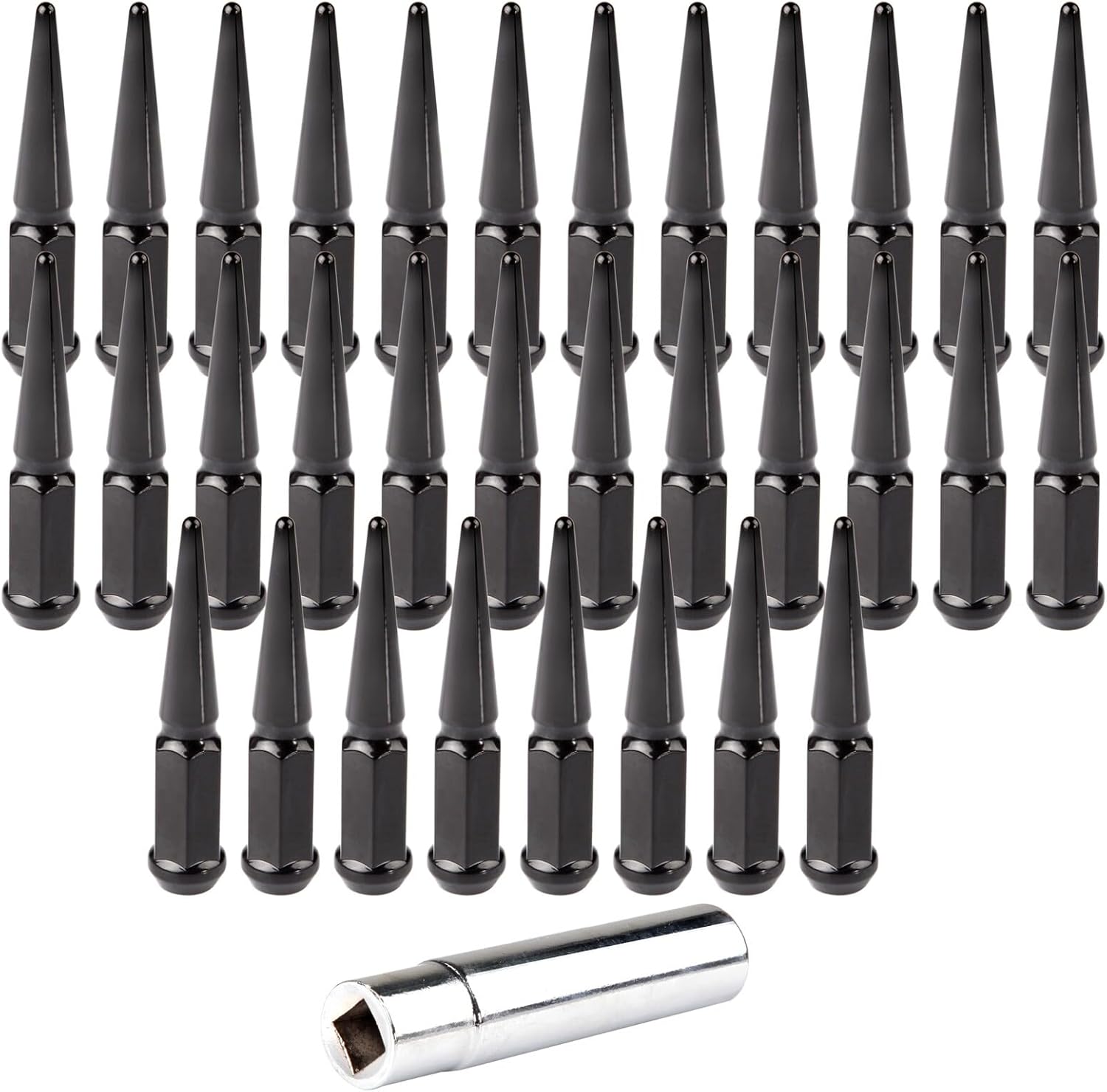 ECCPP Replacement M14x1.5 Wheel Lug Nuts 32 Pieces +1 Key 14x1.5 Black Spike Bulge Acorn Drive Close End Lug Nuts 1995-2014 for Chevrolet Suburban 1500 2500|| 1996-2016 for Chevrolet Tahoe