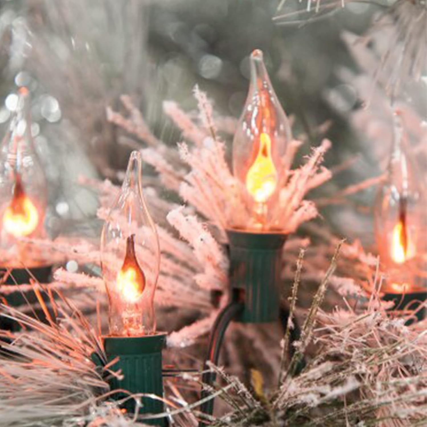 Halloween Flicker Flame Light Bulbs, Clear Flame Tip Candelabra Bulbs, Christmas Window Candles Replacement Bulbs with Orange Flame, 1 Watt, E12 Candelabra Base, 12 Pack