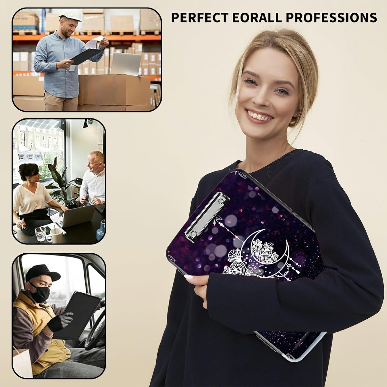 File Clipboard Storage with Pen Holder High Capacity Plastic Nursing Clipboards File Folder Storage Box Clipboard with Heavy Duty Clips for Teacher,Doctor,Offices-Moonflower