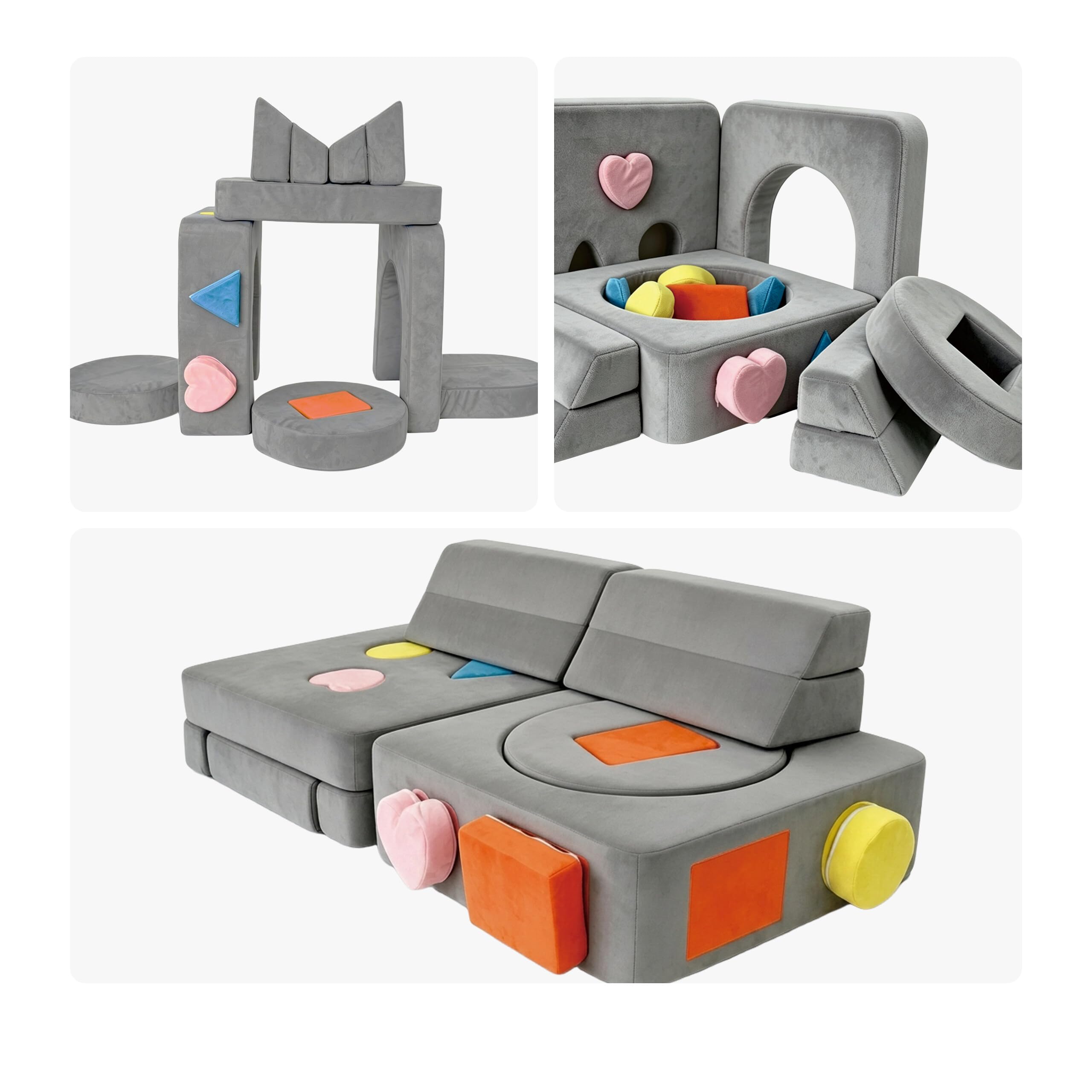 Relaxdays modułowa sofa do zabawy dla dzieci, 18 el., miękkie klocki, szara