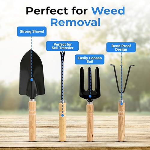 Miniatura 4 de Scuddles SC-GB-01 juego de herramientas de jardinería de gran resistencia Bolsa con mango de madera para recolección en jardín  kit de rastrillo con