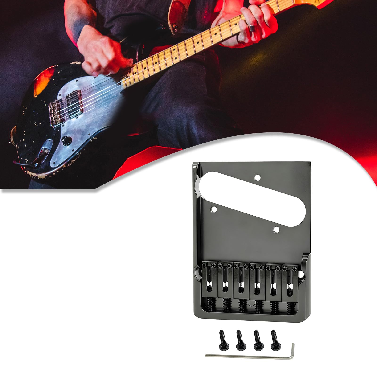 Puente de guitarra de 6 cuerdas de latón con 6 sillines, placa lateral elevada con corte de pastilla, tornillos y llave para configuración de reparación