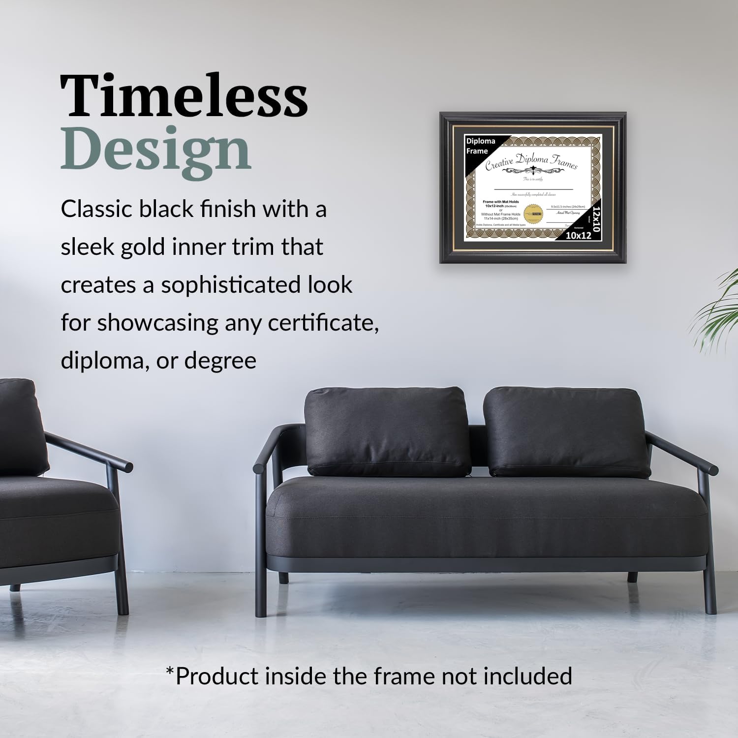 Creative Picture Frames 10" x 12" Rockefeller Black with Gold Rim Diploma Frame, Displays 10" x 12" Certificate or 11" x 14" Document without Mat, College Degree Frame, Full-Strength Glass, Black Mat