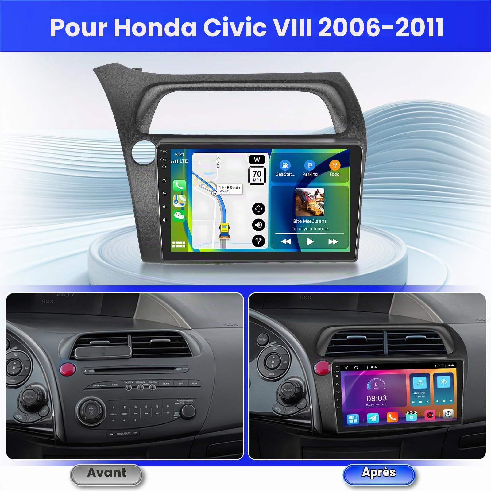 Inefala 2G+64G 9'' Android 15 Radio pour Honda Civic VIII 2006-2011
