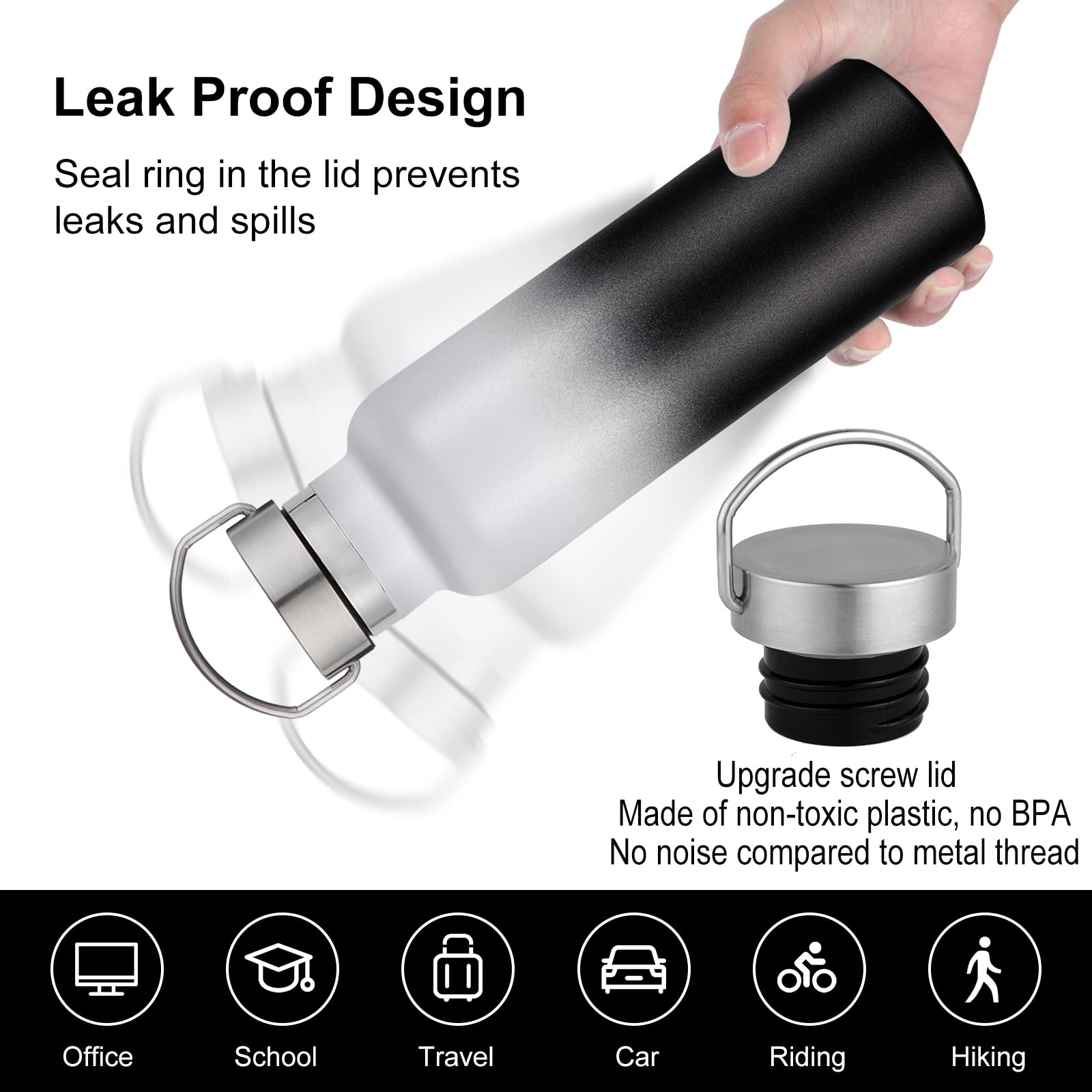 Volhoply Gradient Stainless Steel Water Bottles,600 ML Vacuum Insulated Double Wall Travel Bottle with Leak Proof Lid of Handle,Metal Reusable Standard Mouth Flask for School,Hikers,Gift - Image 4