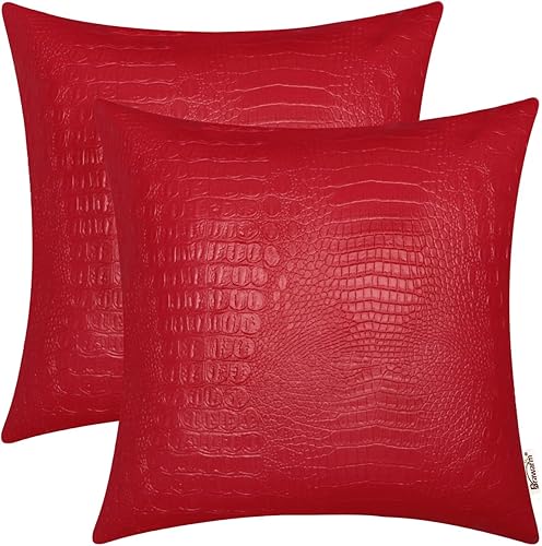 Juego de 2 fundas de almohada BRAWARM para sofá, decoración del hogar, color liso y suave de piel sintética de cocodrilo en ambos lados.